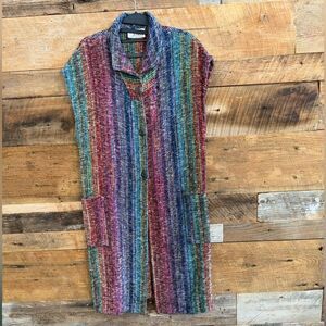 ELIZABETH JENKINS large 3 button Hand woven textiles OSFM sleeveless cardigan